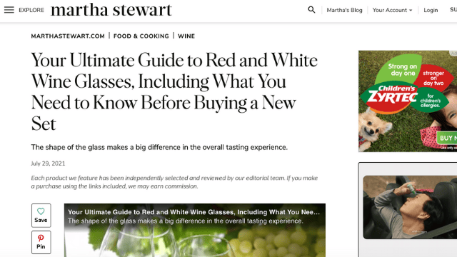 Screenshot of Martha Stewart article