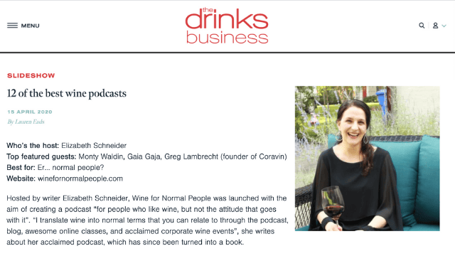 screenshot of article in the drinks business