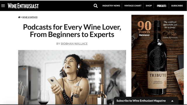 screenshot of wine enthusiast article