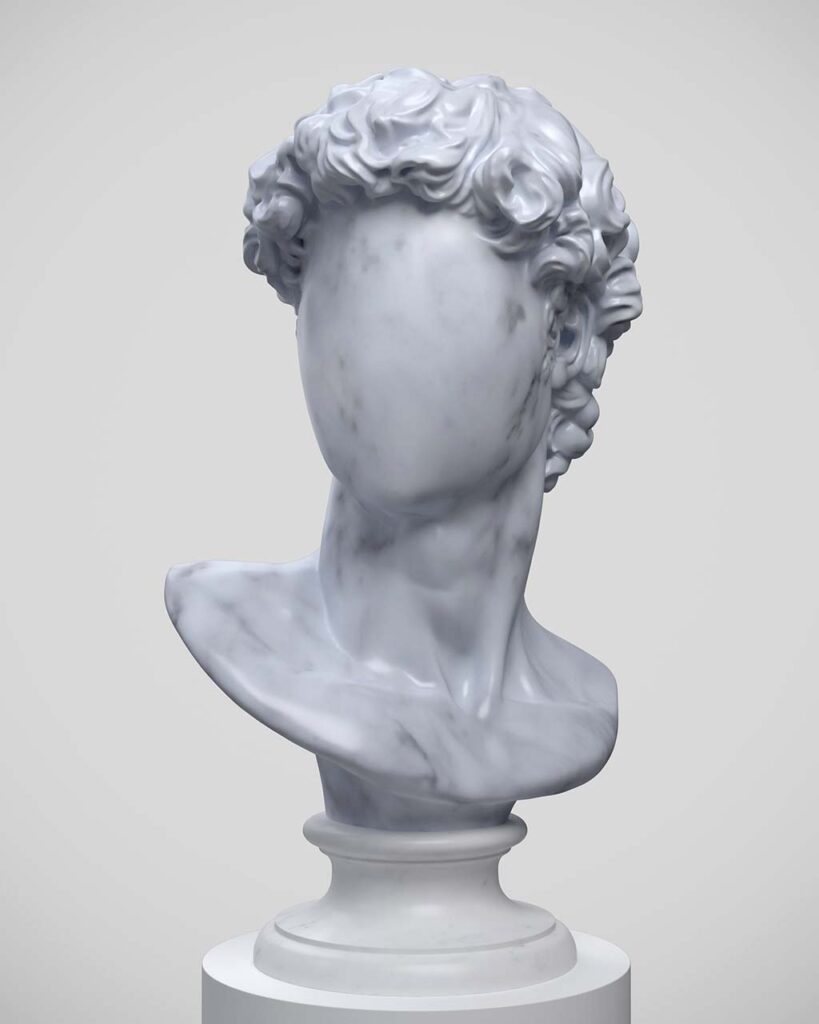 photo of faceless marble bust in style of Greek statues
